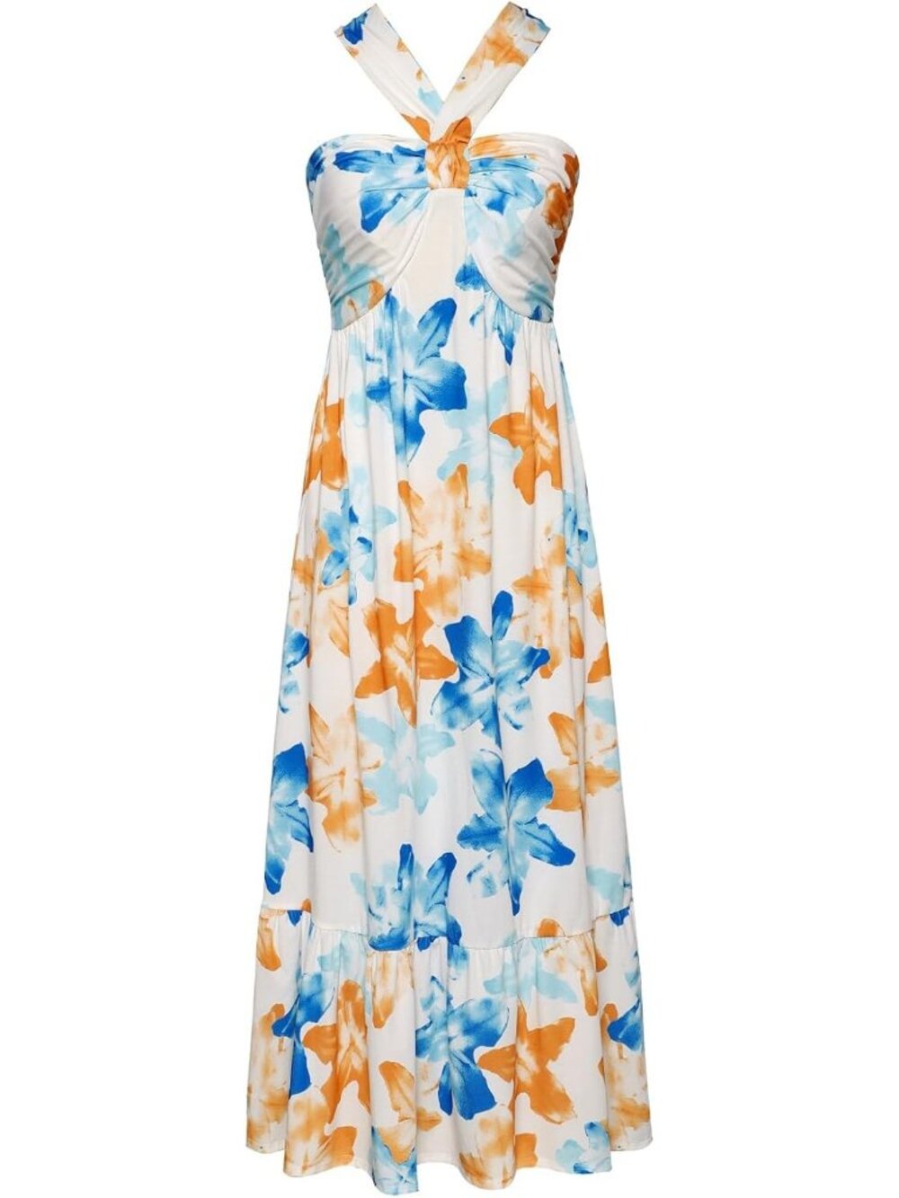 Women's Maxi Dress Blue Brown Halter Neck Sleeveless A LINE Summer Comfort Soft